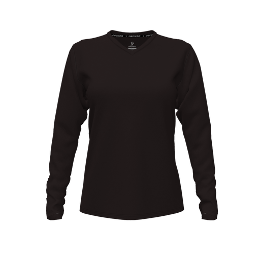 [CUS-DFW-TEES-PER-VNK-LSL-BLK-FYXS-LOGO1] Decker Performance T-Shirt (Female Youth XS, Black, V Neck, Logo 1, Long Sleeve)