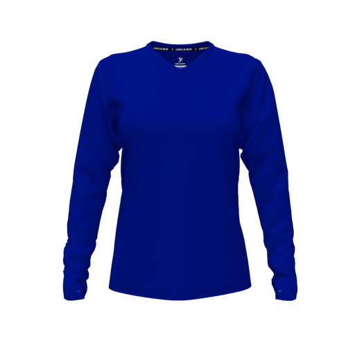 [CUS-DFW-TEES-PER-VNK-LSL-RYL-FYXS-LOGO2] Decker Performance T-Shirt (Female Youth XS, Royal, V Neck, Logo 2, Long Sleeve)