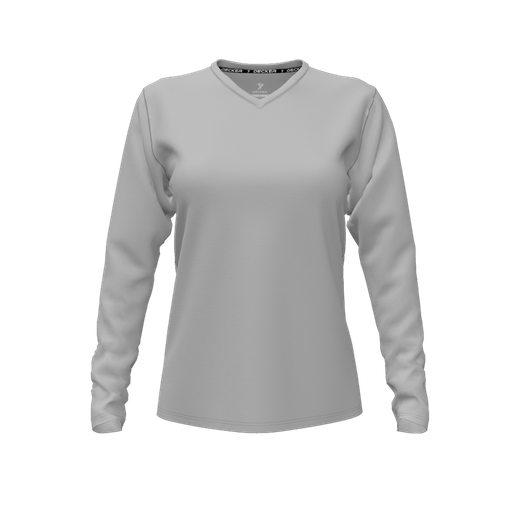 [CUS-DFW-TEES-PER-VNK-LSL-GRY-FYXS-LOGO2] Decker Performance T-Shirt (Female Youth XS, Gray, V Neck, Logo 2, Long Sleeve)